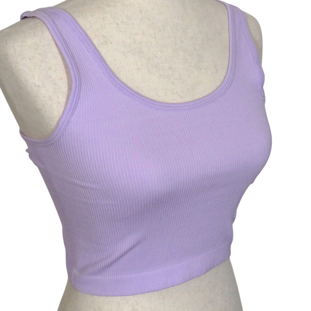OQQ Ribbed Seamless Stretchy Square Neck Cropped Tank Top Size Medium